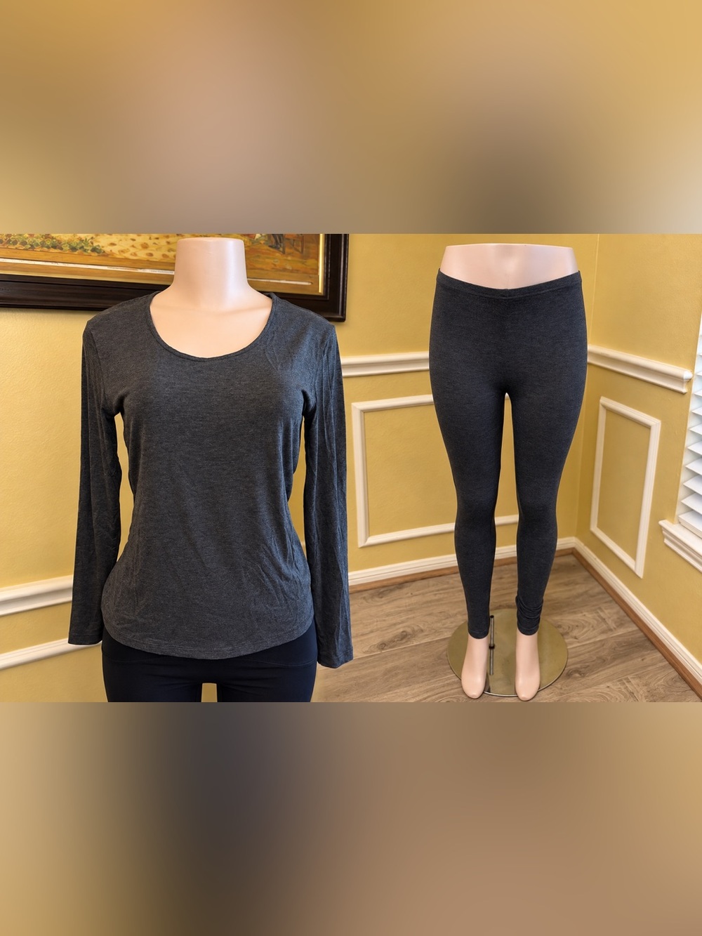 Bundle of Charcoal Long-Sleeve Scoop Neck Top and leggings